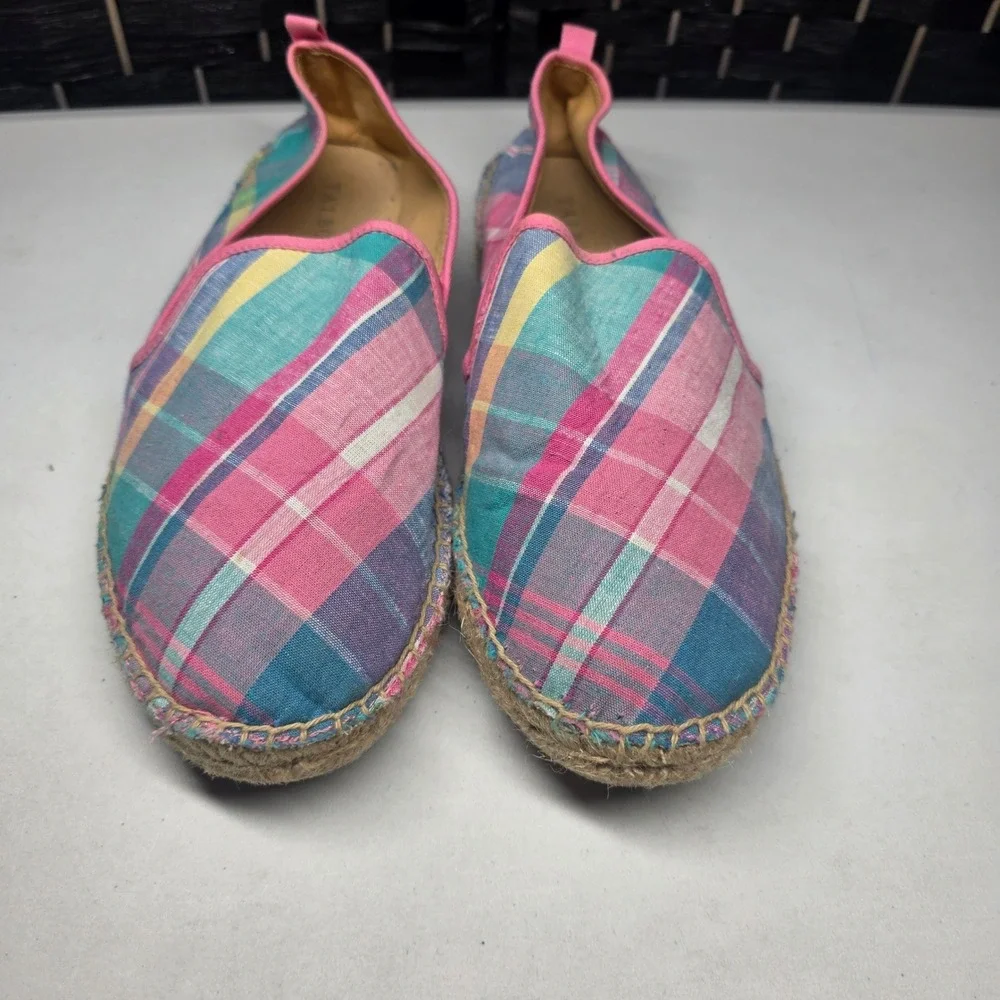 Talbots Womens Plaid Espadrille Flats Pink Blue Yellow Slip On Shoes Size 9.5M